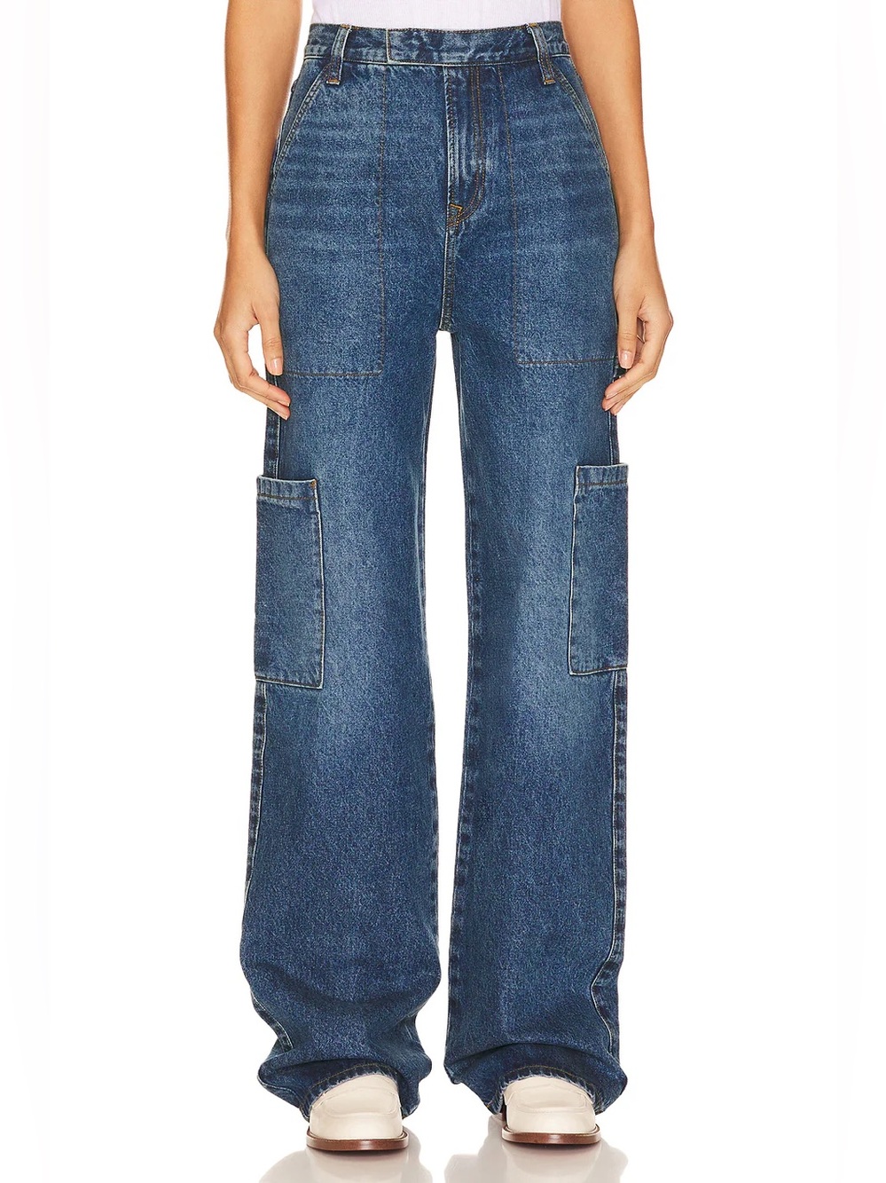 GRLFRND Revolve The Elyse Trouser Baggy Straight Leg Cargo Denim Blue Jeans 24